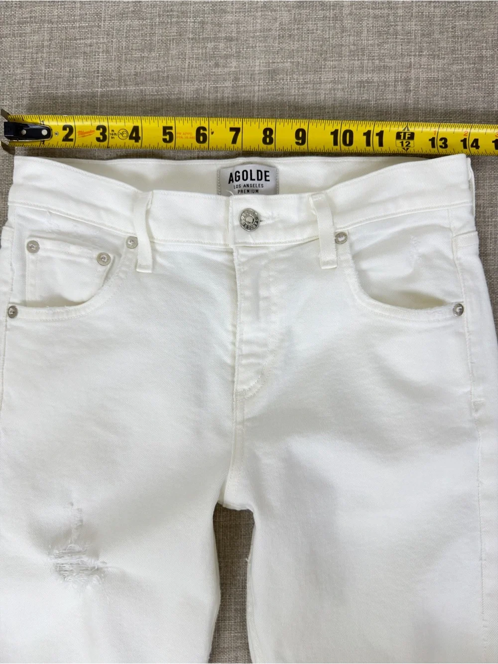 Agolde White Straight-Leg Distressed Jeans